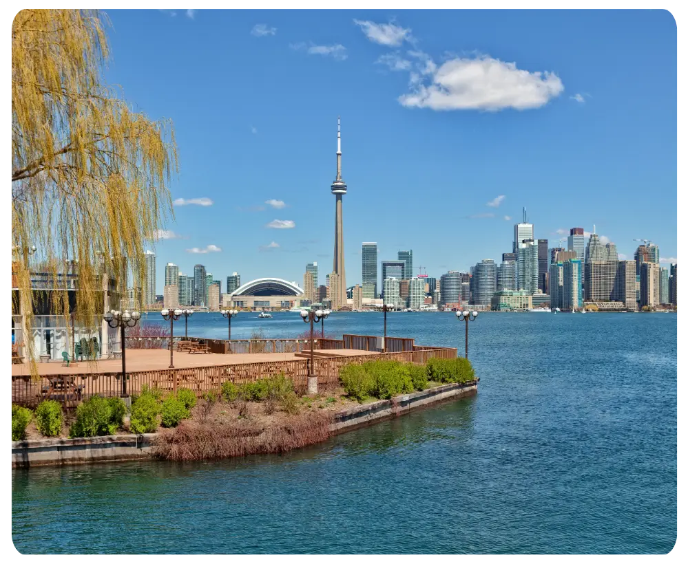 Toronto waterfront and downtown skyline overlooking Lake Ontario